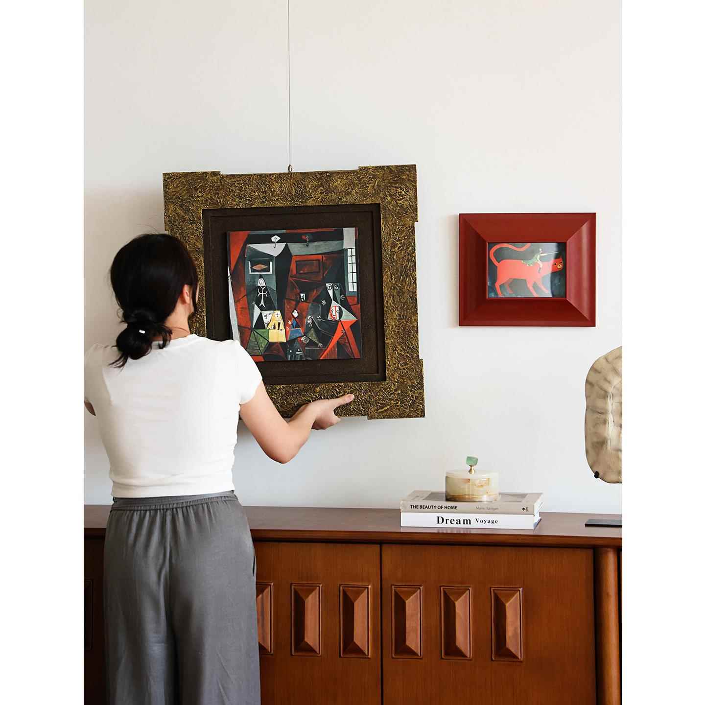 栖象中古客厅装饰画轻奢高级感中堂肌理画小众艺术背景墙装饰挂画图片