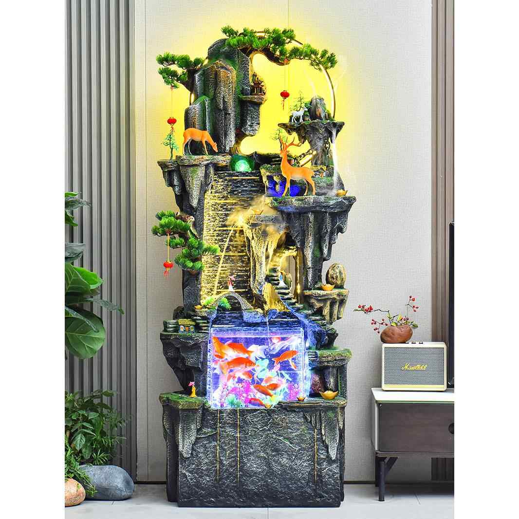 大型假山流水喷泉室内装饰景观鱼缸家用客厅循环水加湿器阳台摆件