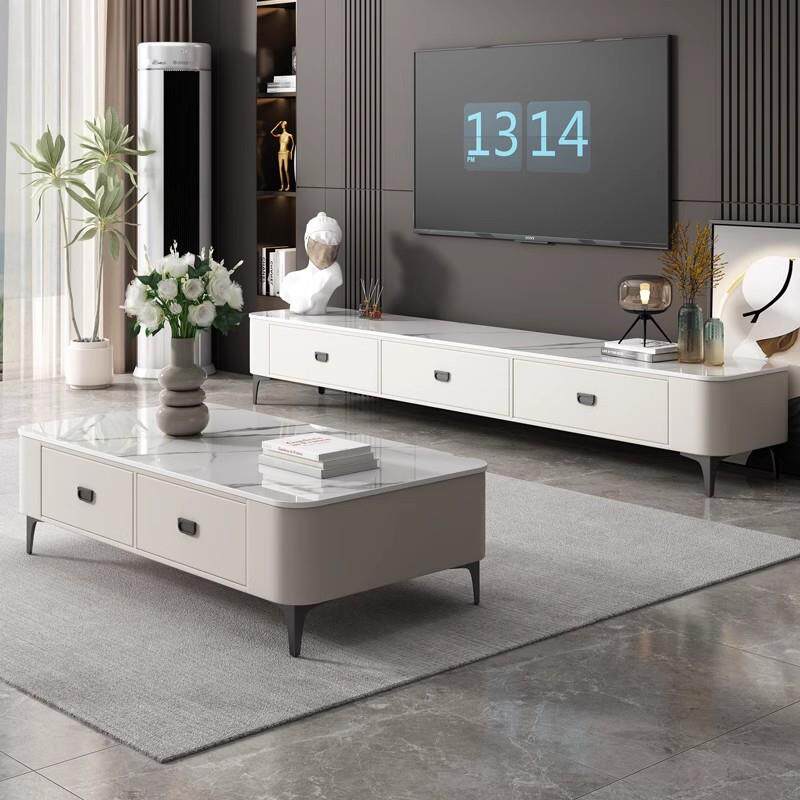 严选简约岩板茶几电视柜组合北欧时尚创意小户型极简轻奢储物茶几