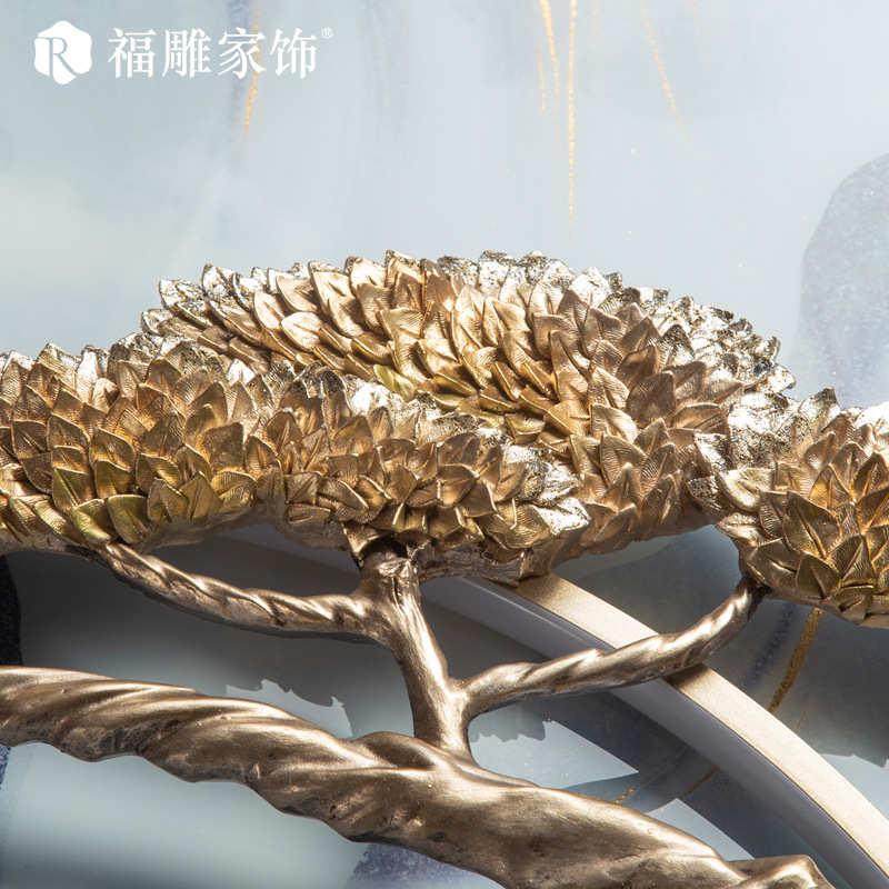 餐厅装饰画餐桌饭厅背景墙挂画3d立体浮雕迎客松书房玄关灯光壁画