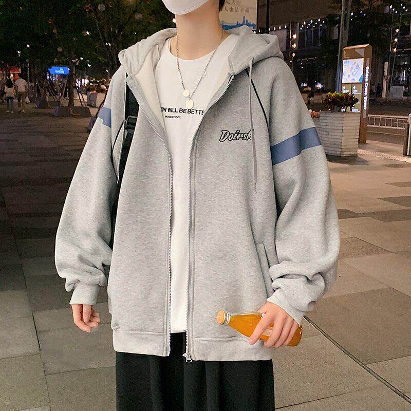 美式潮牌开衫连帽卫衣男春秋季宽松休闲拼接外套潮流高中生上衣服