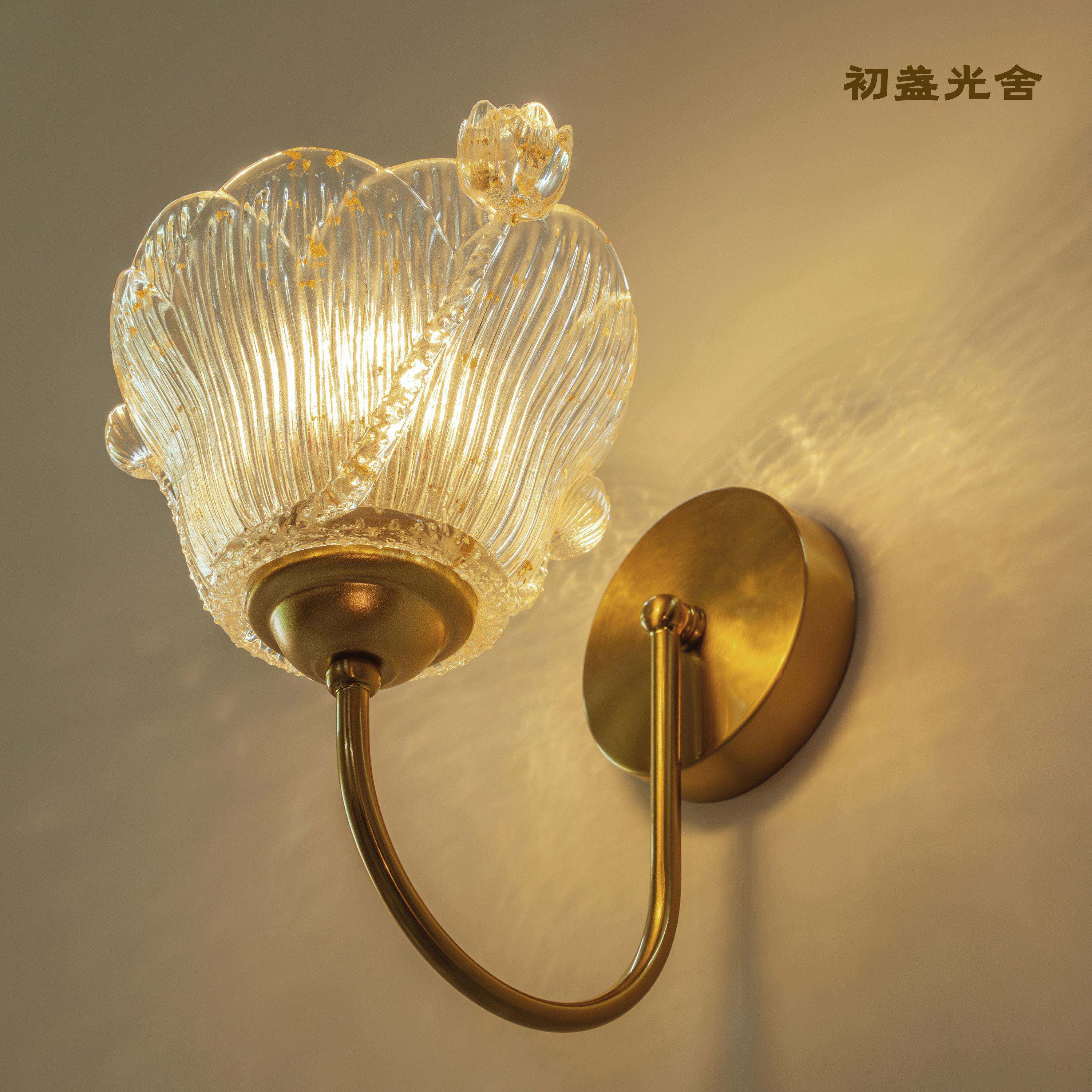 初盏灯舍原创现代法式卧室灯壁灯欧式花瓣吊灯过道灯床头荷花壁灯