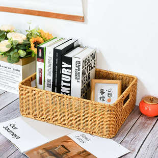 家居藤编篮手工编织收纳篮 简约风格 新款 藤编收纳筐内置铁框架时尚