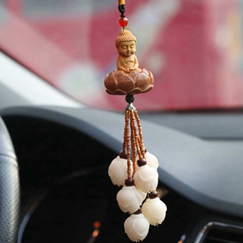 佛圣车 挂件车挂花车莲花编制 创意玉兰纯手工桃木黄杨挂汽车挂