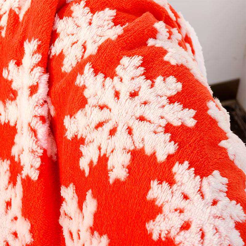 圣诞毯双层冬加厚保暖法兰绒不掉毛阳离子提花办公室午睡单人盖腿