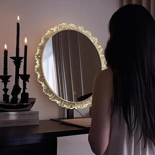 复古梳妆镜化妆镜台式桌面2026新款梳妆台镜子带灯旋转美妆镜圆镜