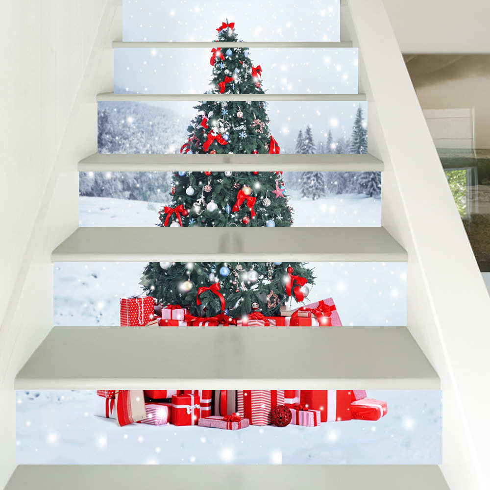 巨创货源PVC贴纸3D自粘6片楼梯贴 墙贴 客厅装饰 圣诞树
