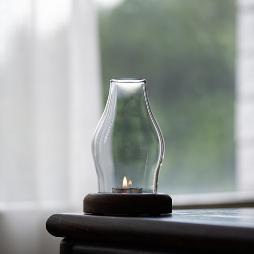 玻璃摆件家用中式重竹昌功夫配件居复古朴茶桌烛台茶道灯氛围蜡烛