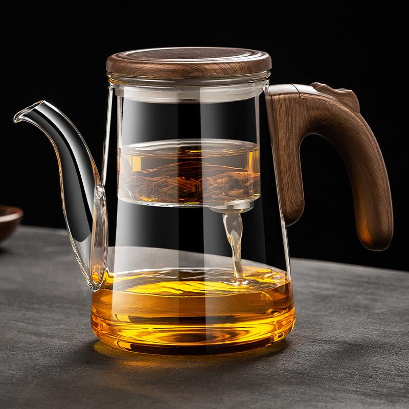 宜泡无杆磁吸飘逸杯泡茶壶茶水分离全玻璃内胆一键过滤冲茶器茶具