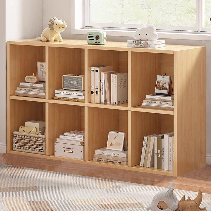 实木北欧格子书架客厅组合书柜落地边柜收纳层架黑色简约收纳柜矮