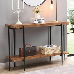 实木双层置物架美式玄关桌家用民宿玄关柜客厅入户边桌条案收纳层