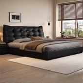 意式 极简大黑熊床现代简约主卧真皮床高端软包婚床主卧黑色双人床