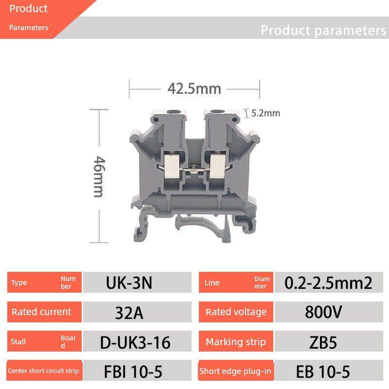 正益Uk3N电压端子座2.5mm方组合轨式纯铜连接器1箱100个
