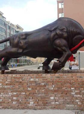 全铜华尔街牛铜雕厂家铸造大号型开荒奋斗铜牛雕塑 青铜外滩牛