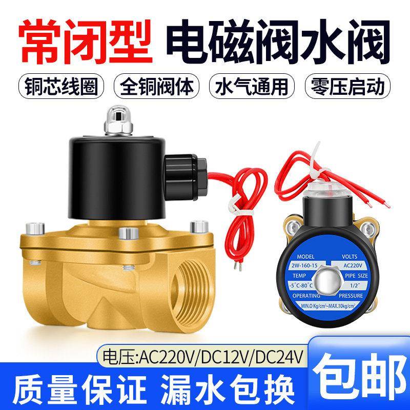 常闭电磁阀控制阀220v水阀24v水管开关阀电子阀放水阀铜阀12v进水