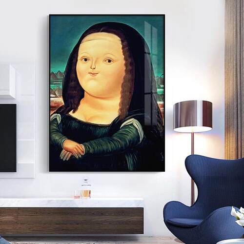 铝合金Q胖版蒙娜丽莎的微笑装饰画搞笑玄关人物挂画酒店宾馆壁画