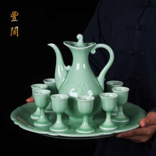 复古酒壶酒杯陶瓷分酒器中式 宫廷风酒具套装 仿古温酒器酒盘白酒杯
