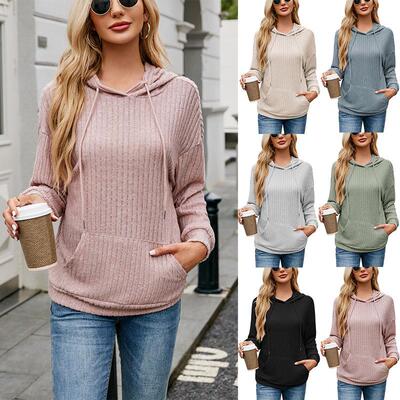Women's knitted sweater T hooded pocket sweatshirt