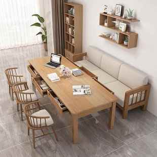 实wyy20250木板书桌抽屉带大多功学习桌客厅休闲区沙发写字桌能家