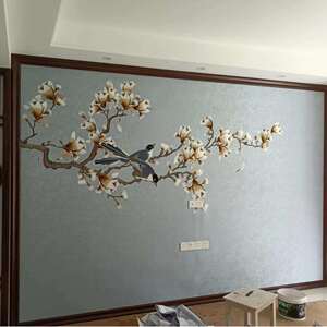 独绣刺绣花鸟墙布背景客厅沙发卧室无缝壁布玉兰新中式壁画新款