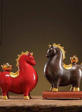马上有钱陶瓷摆件招财红色唐马工艺品客厅酒柜办公室乔迁装饰礼品
