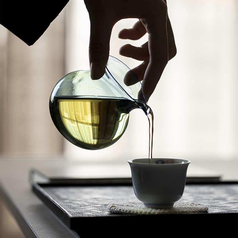 墨己手工吹制玻璃公道杯耐热高温日式彩色偏光分茶器茶道配件茶海