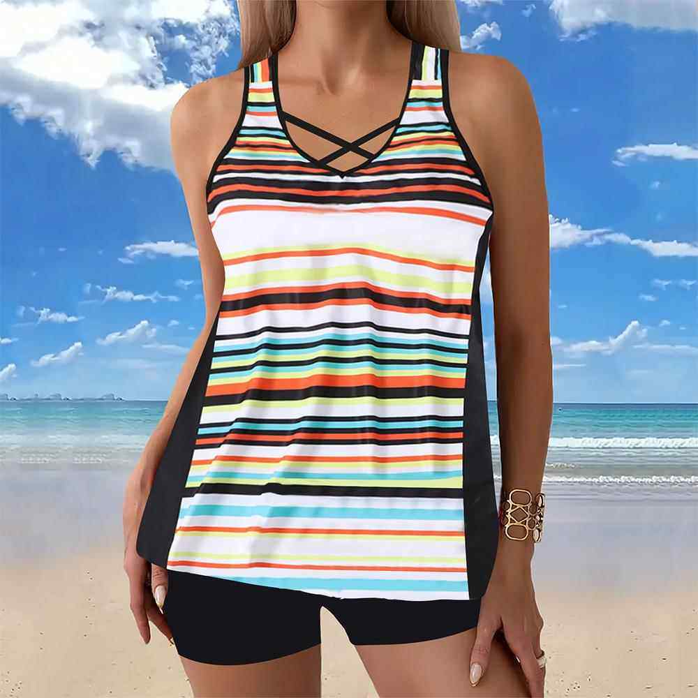 Two-piece large size boxer swimsuit women's tankini swimsuit