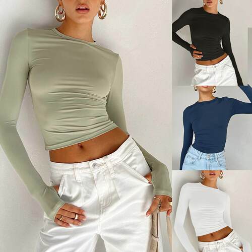 Women color sleeved loungewear comfortable slim fitted crew