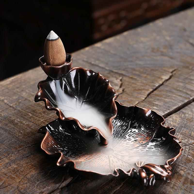 【厂家直发】荷塘倒流香炉仿古莲花荷叶檀香炉香道摆件茶道香薰炉