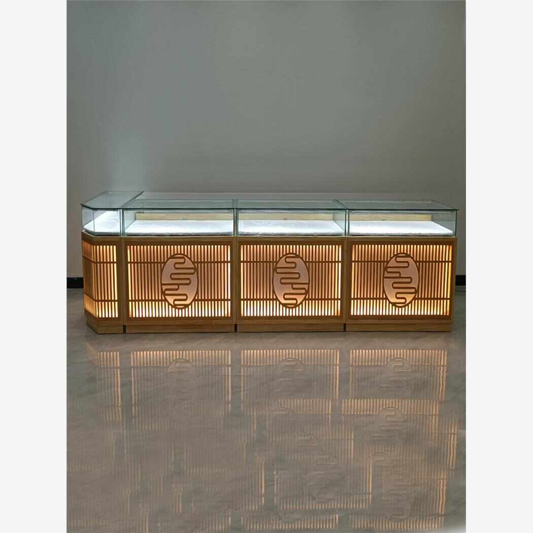 实木珠宝展示柜新中式玻璃展柜古玩玉器翡翠展柜饰品柜产品陈列柜