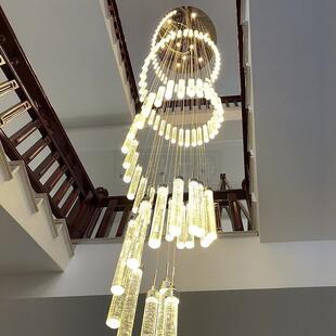 楼梯727长吊灯灯墅旋转loft别公寓挑高厅楼梯客间复式楼中楼水晶