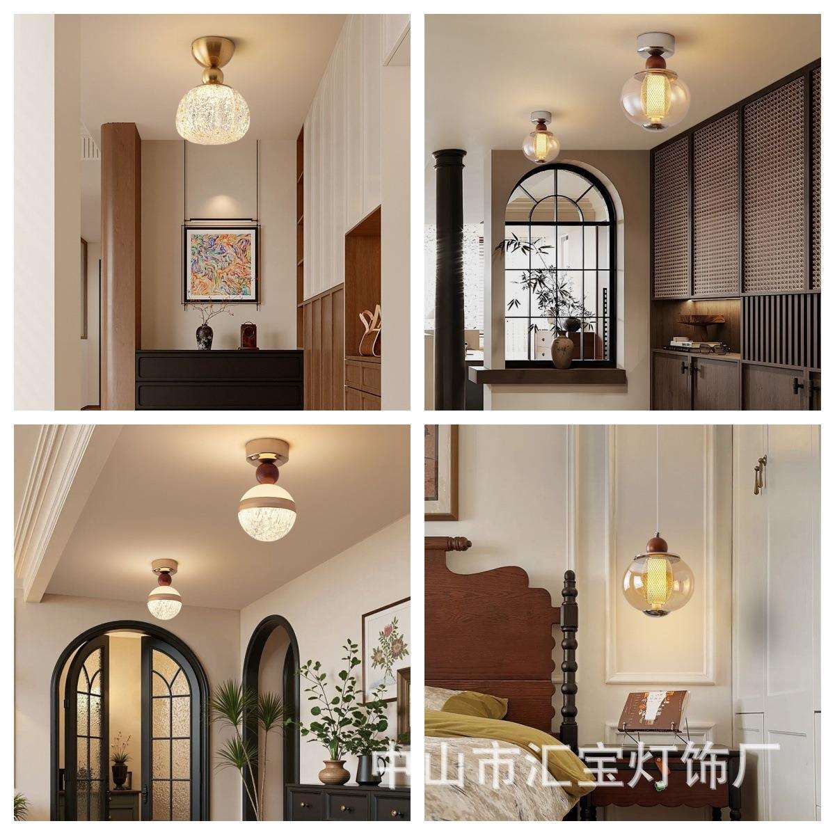 中古风吊线灯可升降复古风卧室床头吊灯高级感入户玄关走廊过道灯
