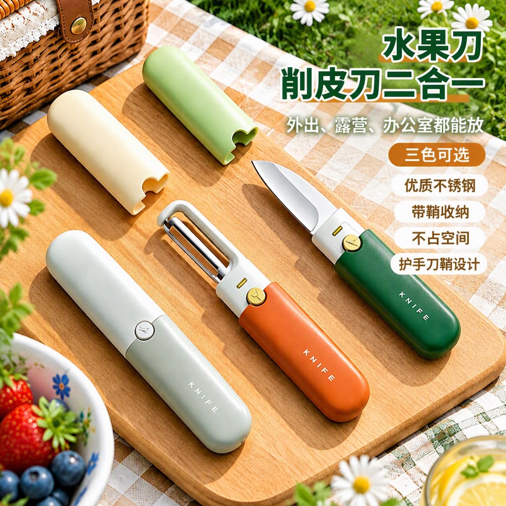 水果刀削皮刀二合一便携不锈钢带鞘收纳去皮刮皮多功能刨刀宿舍