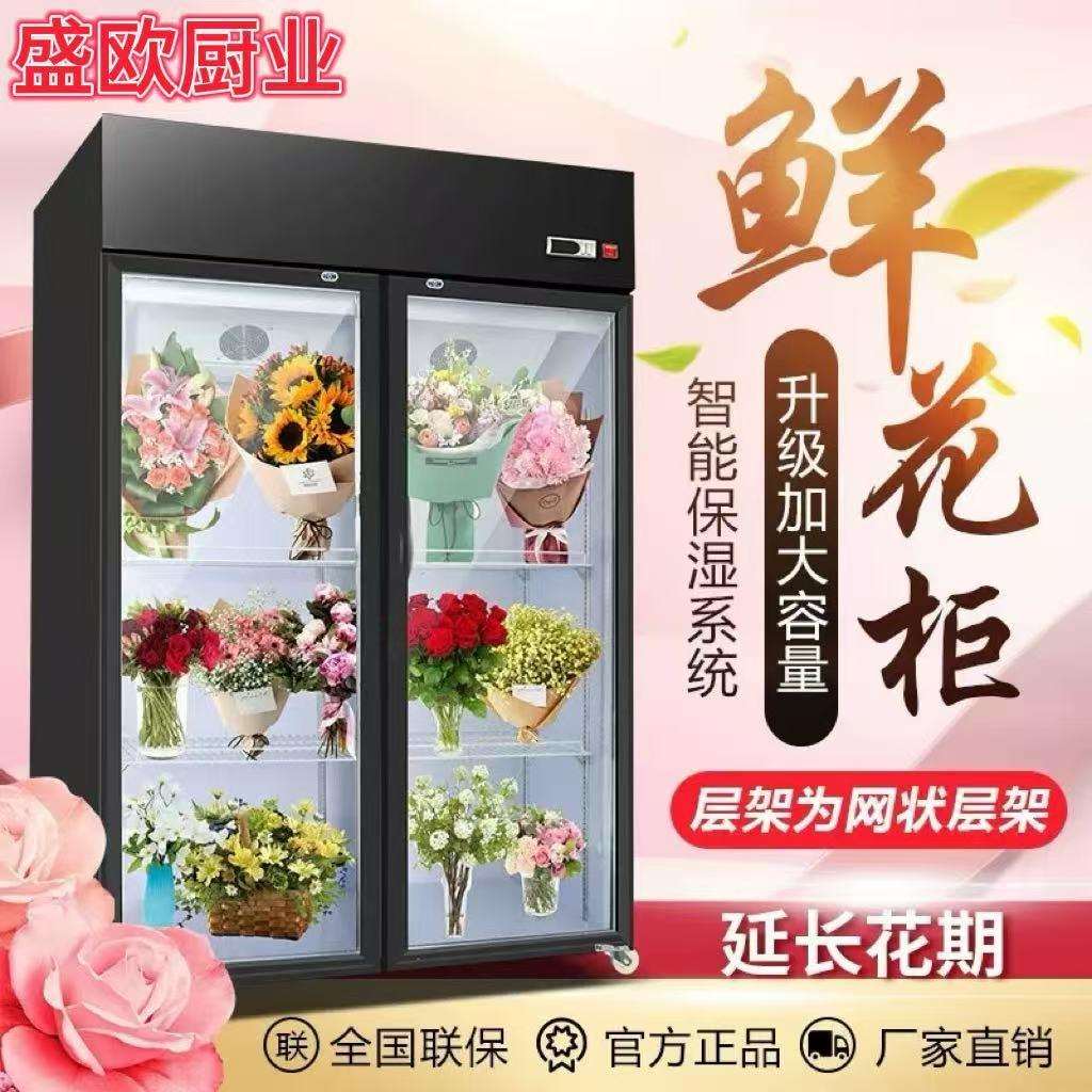 鲜花保鲜柜商用风冷双开门立式花店玻璃冷柜植物柜陈列冷藏展示柜