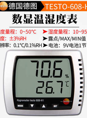 德图testo608-H2壁挂式电子高精度温湿度计室内工业温湿度仪表