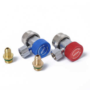 R134a汽车空调加氟快速接头可调全铜高低压雪种加液制冷转换接头