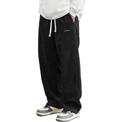 Men Letter Patched Drawstring Waist Corduroy Sweatpants