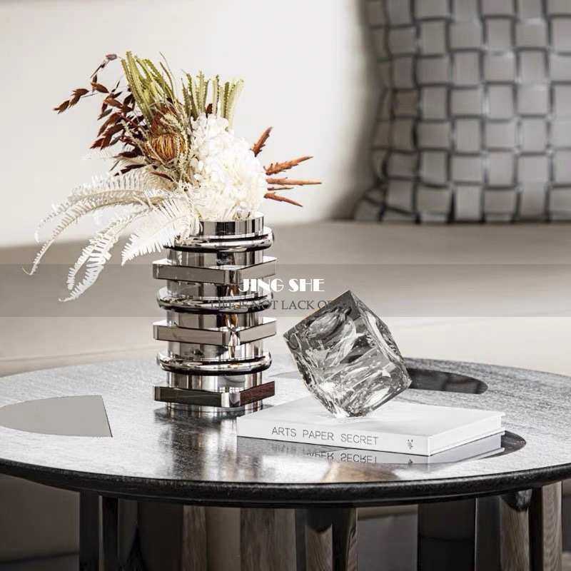 现代轻奢银色水晶玻璃花瓶样板房售楼处客厅餐桌茶几创意花器插花,家居饰品,花瓶,淘宝优惠券,粉丝福利购,淘宝优惠卷