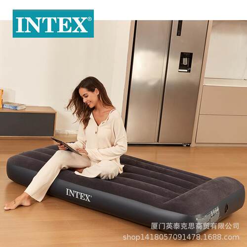 intex 64141 户外野营便携充气垫家用单人充气床垫植绒充气床