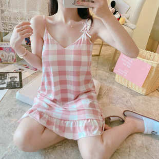女性感吊带睡裙可爱卡通围巾兔家居服带胸垫送眼罩代发 2021夏季