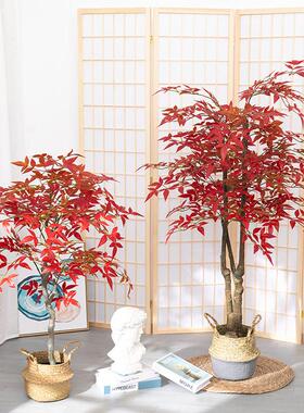 彷真绿色植物假红枫树盆栽植物造景枫叶装饰花客厅落地摆件大型假
