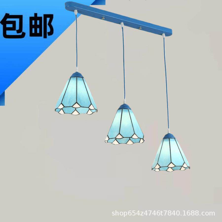 地中海风格餐厅灯蒂凡尼吊灯三头饭厅灯阳台飘窗过道卧室蓝色灯具