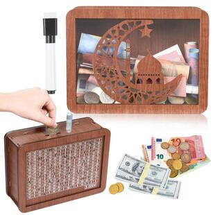 with 现货跨境 Money Box 木质存钱罐复古储钱罐宫殿透明 Counter