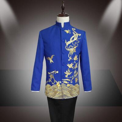 新款新款民族服装乐台表演服秀龙中山装主持歌手舞舞服蹈队合唱演