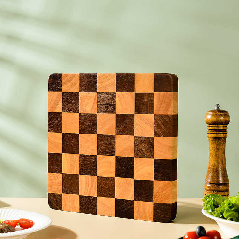 荔枝海棋盘格菜板批发家用厨房砧板榉木切菜板圆菜墩实木案板
