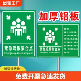 紧急疏散集合点消防指示标志应急避难场所地下防空洞标识立柱式铝板折边反光标牌定制发光防水