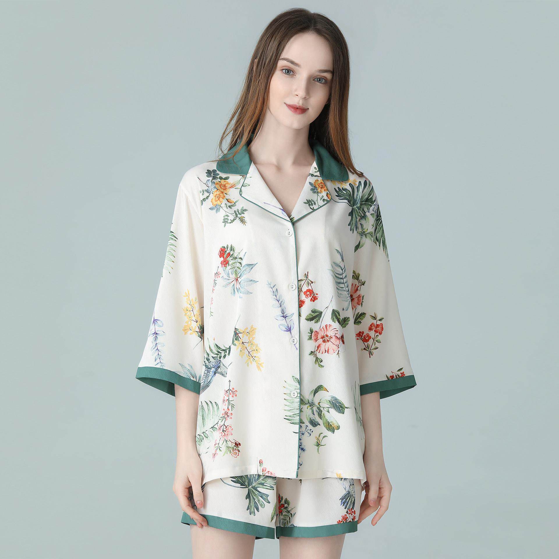IIZZINI黄蔷薇 原创睡衣女夏季薄款冰丝国风外穿高级感家居服套装 - 实物图