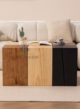 ?木做墩原木实木方Fh(x}&aq边形几茶几复古矮凳民宿酒店花架摆旧