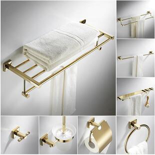 新款直销全铜金色卫生间置物架套壁挂式毛巾架卷纸架浴室浴巾架五