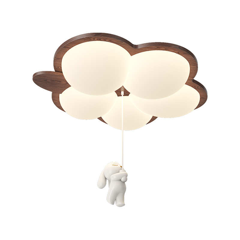 胡桃木色吸顶灯奶油中古风儿童房间灯创意造型智能灯饰温馨卧室灯